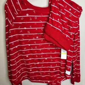 Red Patterned Long Sleeve Top and Bottom.
